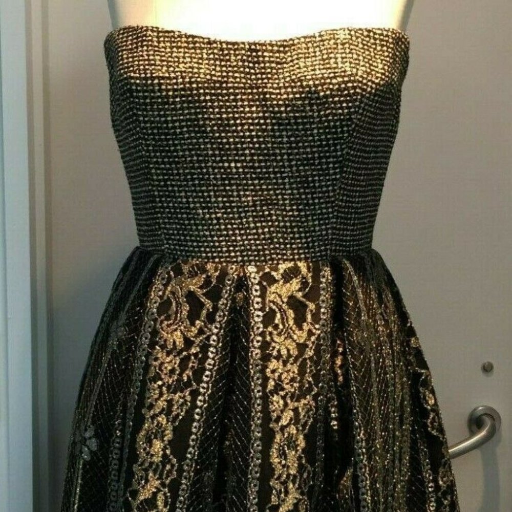 Peter Soronen Tweed & Metallic Lace Corset Dress, Size 8